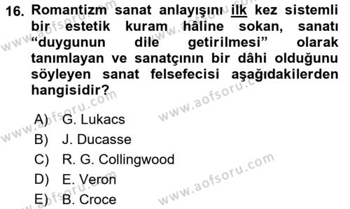 Sanatta Eleştirel Düşünce Dersi 2022 - 2023 Yılı (Vize) Ara Sınavı 16. Soru