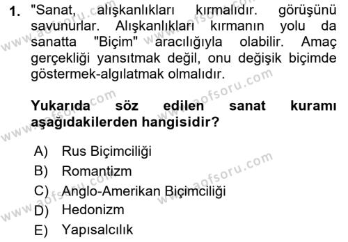 Sanatta Eleştirel Düşünce Dersi 2022 - 2023 Yılı (Final) Dönem Sonu Sınavı 1. Soru