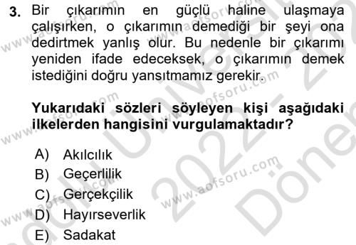 Sanatta Eleştirel Düşünce Dersi 2022 - 2023 Yılı (Final) Dönem Sonu Sınavı 3. Soru