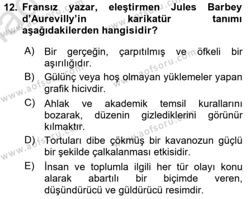 Sanatta Eleştirel Düşünce Dersi 2022 - 2023 Yılı Yaz Okulu Sınavı 12. Soru