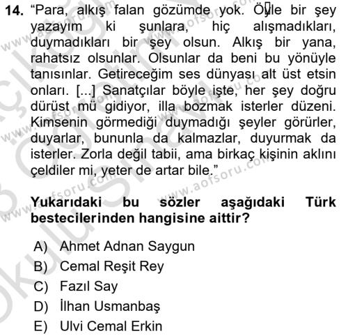 Sanatta Eleştirel Düşünce Dersi 2022 - 2023 Yılı Yaz Okulu Sınavı 14. Soru