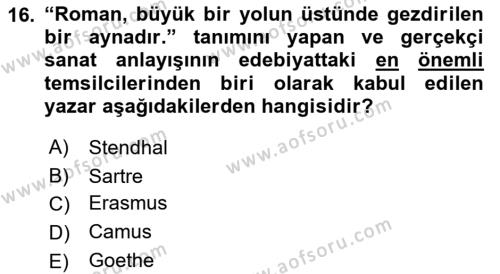 Sanatta Eleştirel Düşünce Dersi 2023 - 2024 Yılı (Vize) Ara Sınavı 16. Soru