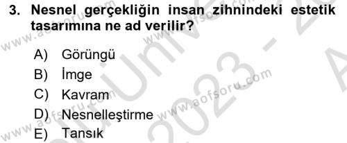 Sanatta Eleştirel Düşünce Dersi 2023 - 2024 Yılı (Vize) Ara Sınavı 3. Soru