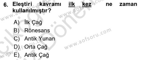 Sanatta Eleştirel Düşünce Dersi 2023 - 2024 Yılı (Vize) Ara Sınavı 6. Soru