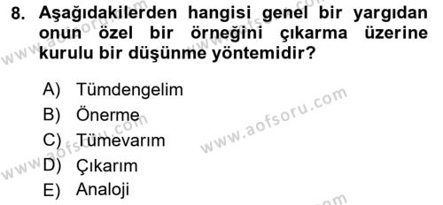 Sanatta Eleştirel Düşünce Dersi 2023 - 2024 Yılı (Vize) Ara Sınavı 8. Soru