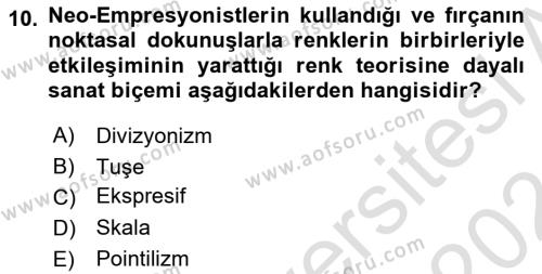 Sanatta Eleştirel Düşünce Dersi 2023 - 2024 Yılı (Final) Dönem Sonu Sınavı 10. Soru