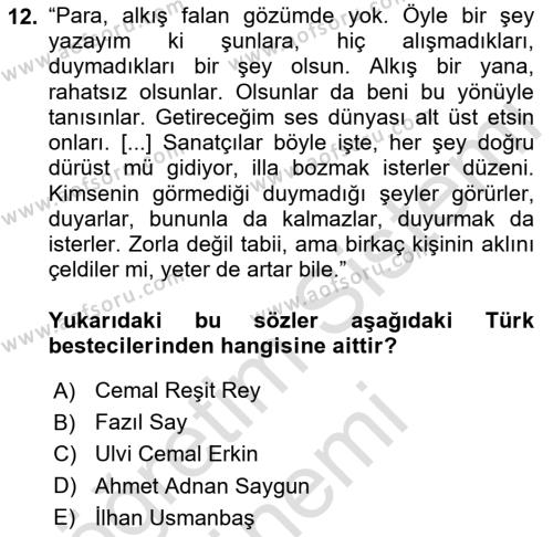 Sanatta Eleştirel Düşünce Dersi 2023 - 2024 Yılı (Final) Dönem Sonu Sınavı 12. Soru