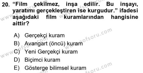 Sanatta Eleştirel Düşünce Dersi 2023 - 2024 Yılı (Final) Dönem Sonu Sınavı 20. Soru