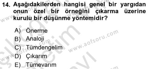 Sanatta Eleştirel Düşünce Dersi 2023 - 2024 Yılı Yaz Okulu Sınavı 14. Soru