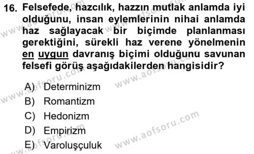 Sanatta Eleştirel Düşünce Dersi 2023 - 2024 Yılı Yaz Okulu Sınavı 16. Soru