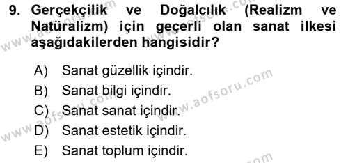 Sanatta Eleştirel Düşünce Dersi 2023 - 2024 Yılı Yaz Okulu Sınavı 9. Soru