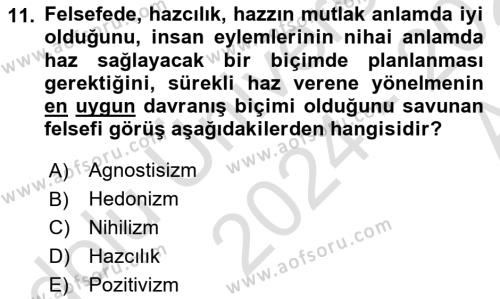 Sanatta Eleştirel Düşünce Dersi 2024 - 2025 Yılı (Vize) Ara Sınavı 11. Soru