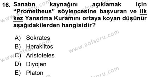 Sanatta Eleştirel Düşünce Dersi 2024 - 2025 Yılı (Vize) Ara Sınavı 16. Soru