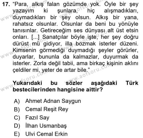 Sanatta Eleştirel Düşünce Dersi 2024 - 2025 Yılı (Vize) Ara Sınavı 17. Soru