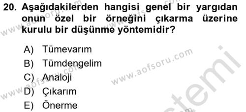 Sanatta Eleştirel Düşünce Dersi 2024 - 2025 Yılı (Vize) Ara Sınavı 20. Soru