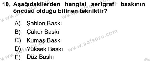 Dijital Grafik Üretim Ve Çoğaltım Teknikleri Dersi 2022 - 2023 Yılı Yaz Okulu Sınavı 10. Soru