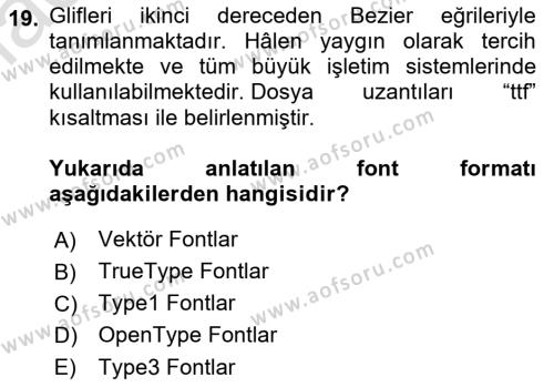 Dijital Grafik Üretim Ve Çoğaltım Teknikleri Dersi 2022 - 2023 Yılı Yaz Okulu Sınavı 19. Soru