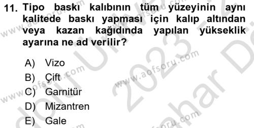 Dijital Grafik Üretim Ve Çoğaltım Teknikleri Dersi 2023 - 2024 Yılı (Vize) Ara Sınavı 11. Soru