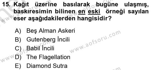 Dijital Grafik Üretim Ve Çoğaltım Teknikleri Dersi 2023 - 2024 Yılı (Vize) Ara Sınavı 15. Soru