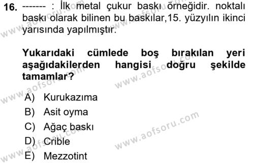 Dijital Grafik Üretim Ve Çoğaltım Teknikleri Dersi 2023 - 2024 Yılı (Vize) Ara Sınavı 16. Soru