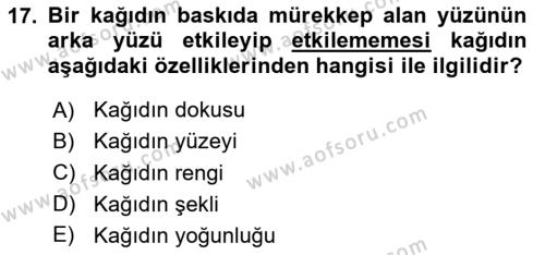 Dijital Grafik Üretim Ve Çoğaltım Teknikleri Dersi 2023 - 2024 Yılı (Final) Dönem Sonu Sınavı 17. Soru