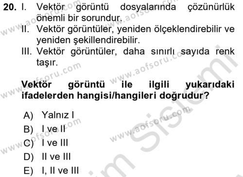 Dijital Grafik Üretim Ve Çoğaltım Teknikleri Dersi 2023 - 2024 Yılı (Final) Dönem Sonu Sınavı 20. Soru