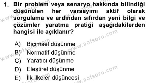 Görsel Tasarımda Yaratıcı Düşünme Teknikleri Dersi 2022 - 2023 Yılı (Vize) Ara Sınavı 1. Soru