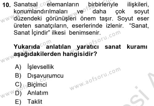 Görsel Tasarımda Yaratıcı Düşünme Teknikleri Dersi 2022 - 2023 Yılı (Vize) Ara Sınavı 10. Soru