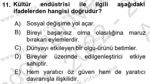 Görsel Tasarımda Yaratıcı Düşünme Teknikleri Dersi 2022 - 2023 Yılı (Vize) Ara Sınavı 11. Soru