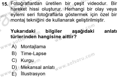 Görsel Tasarımda Yaratıcı Düşünme Teknikleri Dersi 2022 - 2023 Yılı (Vize) Ara Sınavı 15. Soru