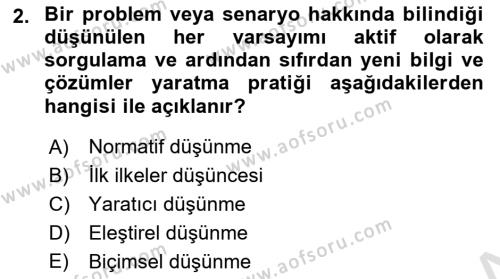 Görsel Tasarımda Yaratıcı Düşünme Teknikleri Dersi 2022 - 2023 Yılı (Final) Dönem Sonu Sınavı 2. Soru