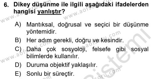 Görsel Tasarımda Yaratıcı Düşünme Teknikleri Dersi 2022 - 2023 Yılı (Final) Dönem Sonu Sınavı 6. Soru