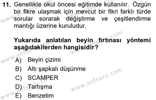 Görsel Tasarımda Yaratıcı Düşünme Teknikleri Dersi 2022 - 2023 Yılı Yaz Okulu Sınavı 11. Soru