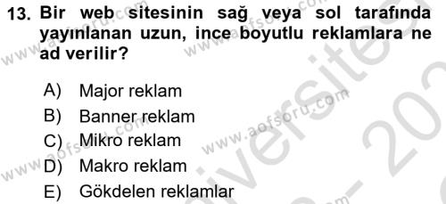 Görsel Tasarımda Yaratıcı Düşünme Teknikleri Dersi 2022 - 2023 Yılı Yaz Okulu Sınavı 13. Soru