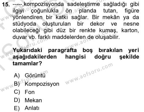 Görsel Tasarımda Yaratıcı Düşünme Teknikleri Dersi 2023 - 2024 Yılı (Final) Dönem Sonu Sınavı 15. Soru