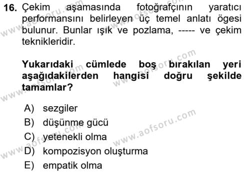 Görsel Tasarımda Yaratıcı Düşünme Teknikleri Dersi 2023 - 2024 Yılı (Final) Dönem Sonu Sınavı 16. Soru