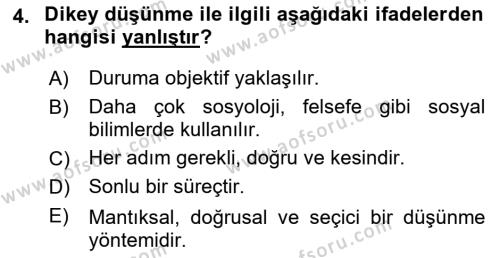 Görsel Tasarımda Yaratıcı Düşünme Teknikleri Dersi 2023 - 2024 Yılı (Final) Dönem Sonu Sınavı 4. Soru