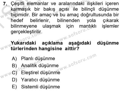 Görsel Tasarımda Yaratıcı Düşünme Teknikleri Dersi 2023 - 2024 Yılı (Final) Dönem Sonu Sınavı 7. Soru