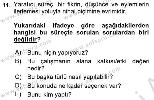 Görsel Tasarımda Yaratıcı Düşünme Teknikleri Dersi 2024 - 2025 Yılı (Vize) Ara Sınavı 11. Soru