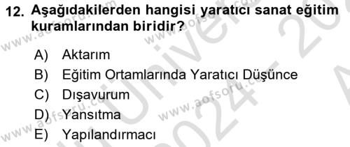 Görsel Tasarımda Yaratıcı Düşünme Teknikleri Dersi 2024 - 2025 Yılı (Vize) Ara Sınavı 12. Soru