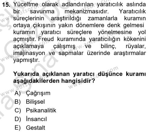 Görsel Tasarımda Yaratıcı Düşünme Teknikleri Dersi 2024 - 2025 Yılı (Vize) Ara Sınavı 15. Soru