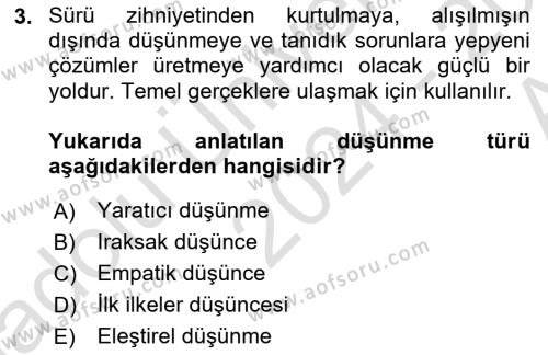 Görsel Tasarımda Yaratıcı Düşünme Teknikleri Dersi 2024 - 2025 Yılı (Vize) Ara Sınavı 3. Soru