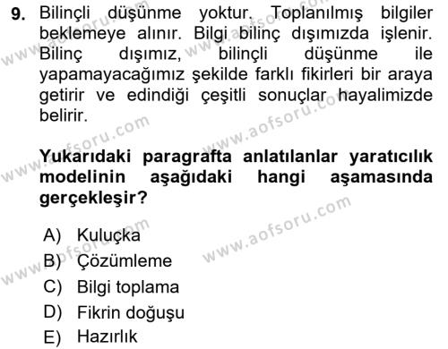 Görsel Tasarımda Yaratıcı Düşünme Teknikleri Dersi 2024 - 2025 Yılı (Vize) Ara Sınavı 9. Soru