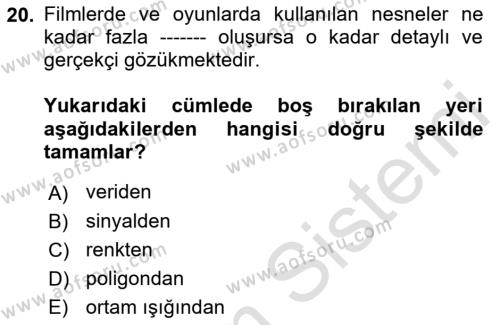 Dijital Görüntüleme İşleme Yöntemleri Dersi 2022 - 2023 Yılı Yaz Okulu Sınavı 20. Soru