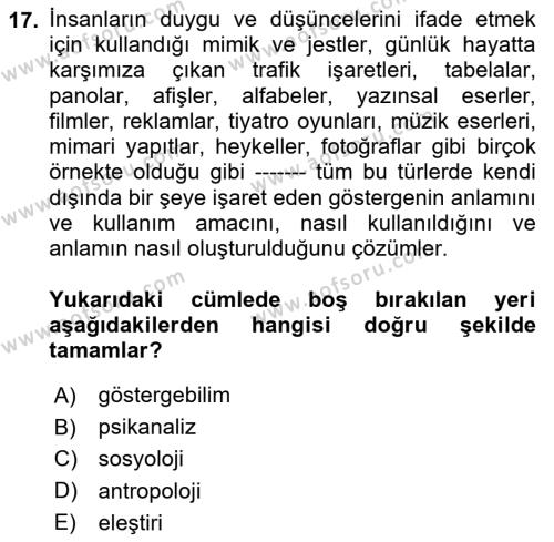 Görsel İletişim Ve Kuramları Dersi 2023 - 2024 Yılı (Vize) Ara Sınavı 17. Soru