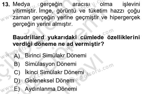 Görsel İletişim Ve Kuramları Dersi 2023 - 2024 Yılı (Final) Dönem Sonu Sınavı 13. Soru