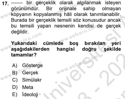 Görsel İletişim Ve Kuramları Dersi 2023 - 2024 Yılı (Final) Dönem Sonu Sınavı 17. Soru