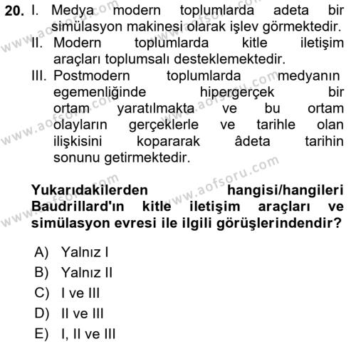 Görsel İletişim Ve Kuramları Dersi 2023 - 2024 Yılı (Final) Dönem Sonu Sınavı 20. Soru