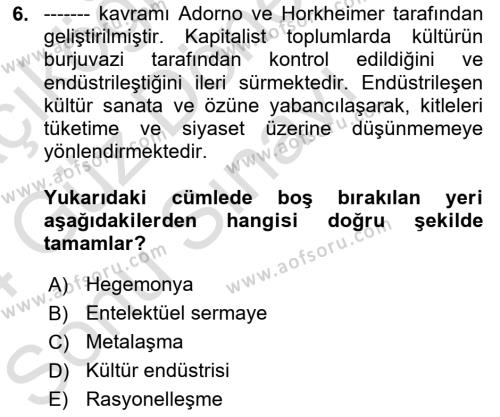 Görsel İletişim Ve Kuramları Dersi 2023 - 2024 Yılı (Final) Dönem Sonu Sınavı 6. Soru