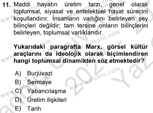 Görsel İletişim Ve Kuramları Dersi 2023 - 2024 Yılı Yaz Okulu Sınavı 11. Soru